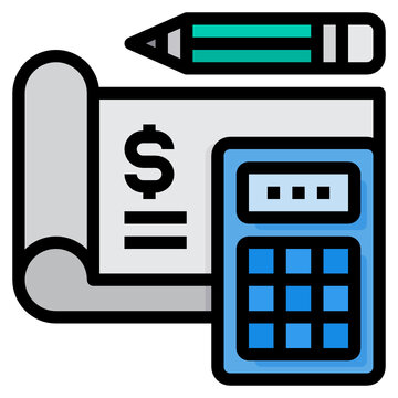 accounting tools: check, calculator, pencil