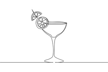 Continuous one line of alcoholic or non alcoholic cocktail in silhouette on a white background. Linear stylized.Minimalist.