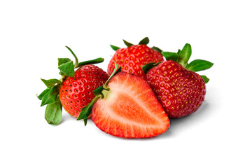 Heap of strawberries isolated on white background.
