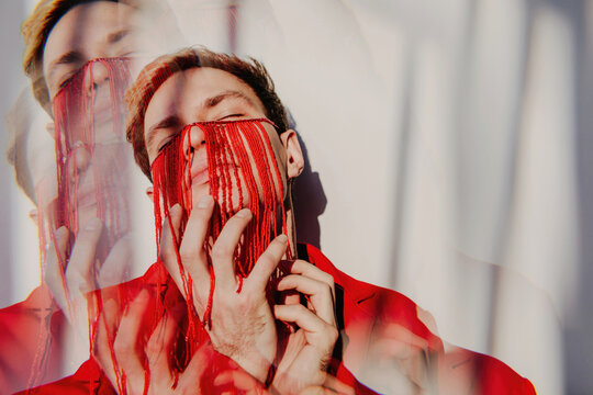 Multi exposure sensual man portrait 