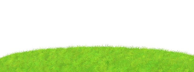 Green grass hill illustration on white background with copy space for text