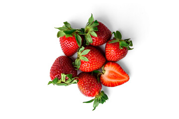 Heap of strawberries isolated on white background.