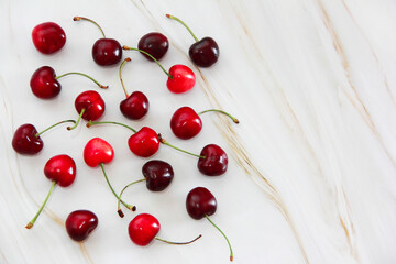 Naklejka na ściany i meble Fruits of fresh natural red cherries