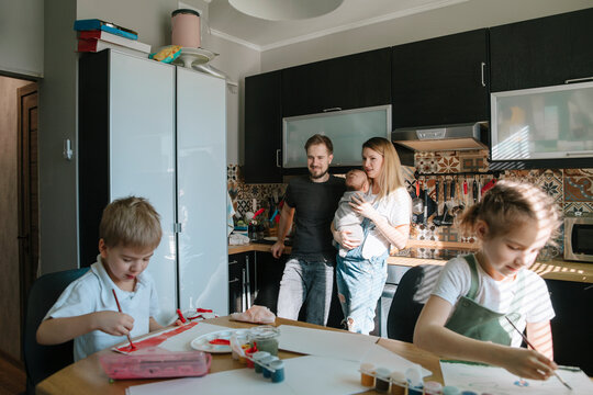 Happy big family at home.