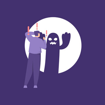 illustration of a man suffering from Sciophobia and Nyctophobia. fear and anxiety of shadows and darkness. excessive fear. flat cartoon style. vector design