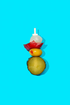 spanish banderilla, a skewer with pickles