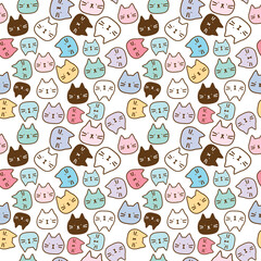 Seamless Pattern with Cartoon Cat  Face Design on White Background