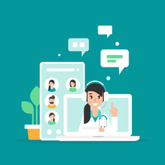 Doctor on the laptop screen. Medical internet consultation or webinar.