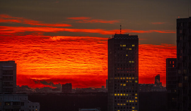 Cityscape with sunrise