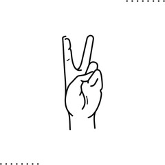 victory sign hand, peace gesture vector icon in outline