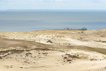 Panoramic view of sand dunes in Nida, Klaipeda, Lithuania, Europe. Curonian Spit and Curonian Lagoon. Baltic Dunes on the Baltic Sea. Unesco heritage