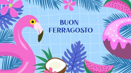 Buon ferragosto italian summer festival, Colourful concept for august holiday in Italy. Vector - obrazy, fototapety, plakaty