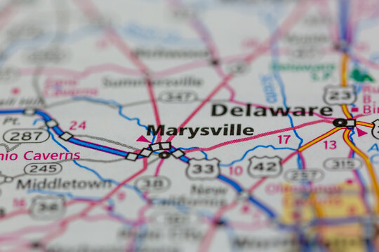 06-14-2021 Portsmouth, Hampshire, UK, Marysville Ohio USA shown on a Geography map or Road map