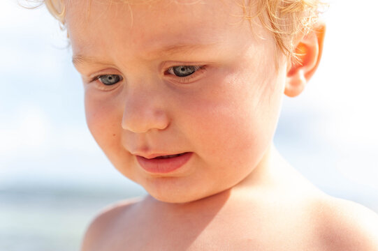 Portrait of Blonde Toddler near the Caribbean Sea