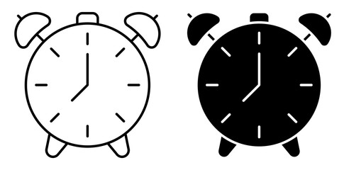 alarm clock icon isolated on white background. Mechanical watch for measuring time. Simple black and white vector