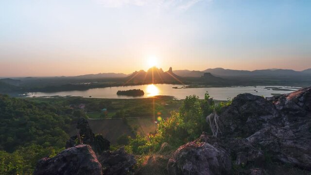 Sunset time lapse with view of Phu Sub Lhek, Lop Buri, Thailand.