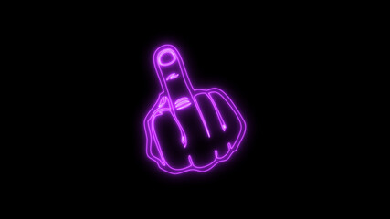 Fuck you, fuck off, provocation gesture neon sign fluorescent light glowing on black background....