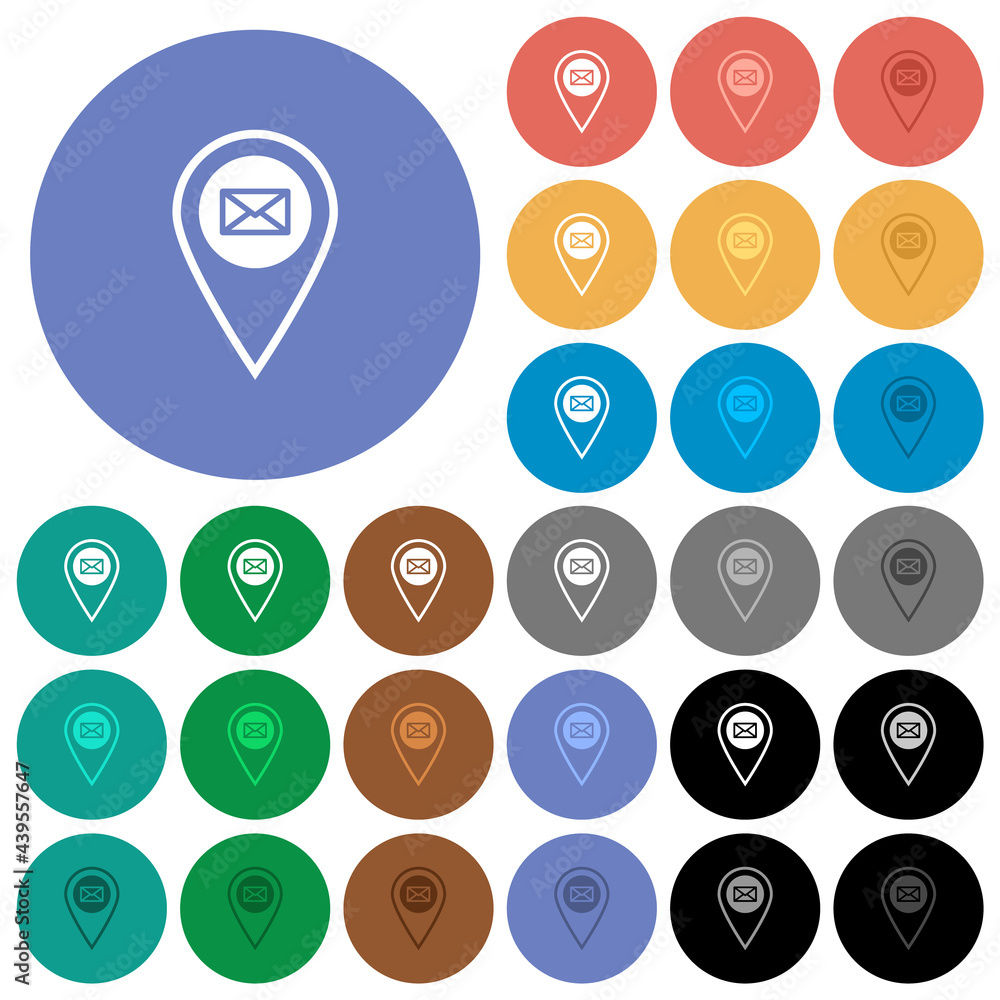 Poster gps location send mail round flat multi colored icons