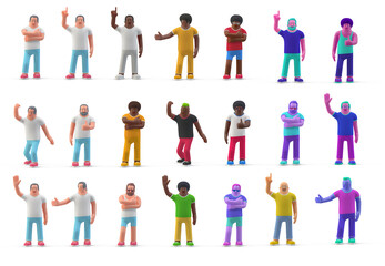 3D People standing in different Poses. Men Group set 3D illustration