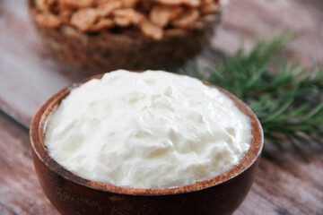 natural milk yogurt in a decorative plate