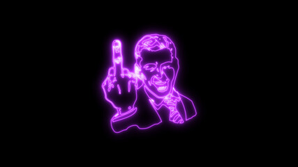 Fuck you, fuck off, provocation gesture neon sign fluorescent light glowing on black background....