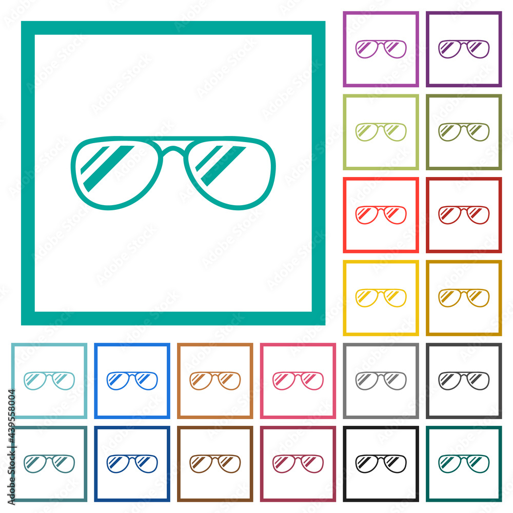 Poster glasses with glosses flat color icons with quadrant frames