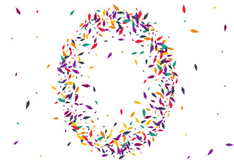 Red Foliage Vector White Background. Green Leaf Forest Card. Autumn Confetti Backdrop. Orange Foliage Template.