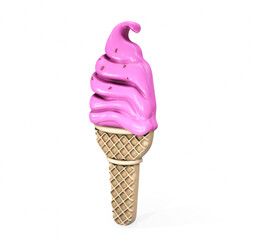 Highly detailed delicious blackberry ice cream in waffle cone isolated on white background. 3D render