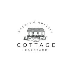 House Cottage Back Yard Drawing Logo Vector Illustration Template Icon