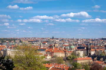 Obraz premium Prague cityscape - shot taken from Prague castle overlooking part of Charles Bridge and Old Town and New Town