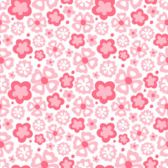 Fototapeta na wymiar Flowers cute pink seamless pattern on white background
