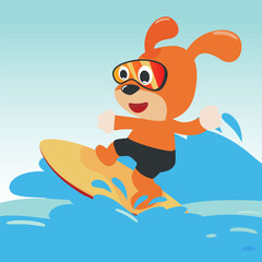 Surfing time with cute little dog at summer. Can be used for t-shirt printing, children wear fashion designs, baby shower invitation cards and other decoration.