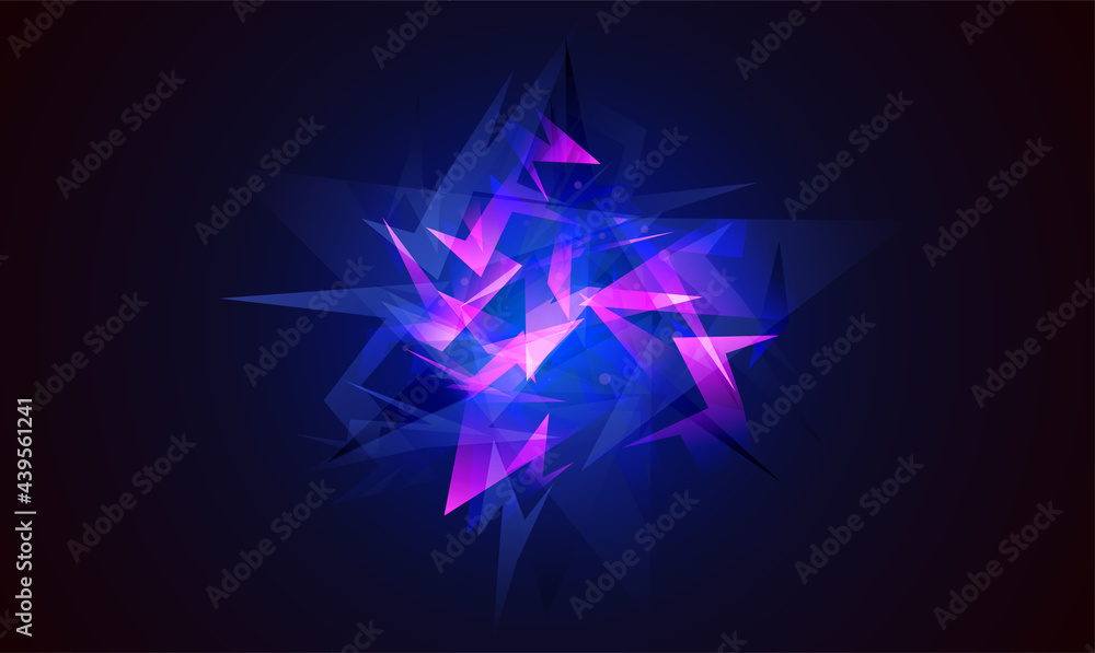 Fototapete abstract shapes explosion. Shards of broken glass. Glowing dynamic background for sport, music or computer gaming.