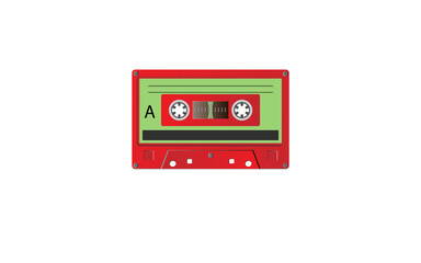 Cassette tape. Audio cassette tape isolated, red and Green colors.Vector illustration. 