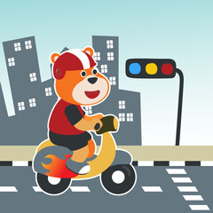 Cute Dog Riding Scooter Cartoon Vector Icon Illustration. Can be used for t-shirt printing, children wear fashion designs, baby shower invitation cards and other decoration.