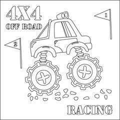 Vector illustration of monster truck with cartoon style. Childish design for kids activity colouring book or page. © Hijaznahwani