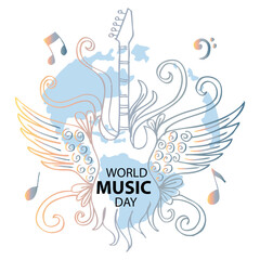 World music day with guitar poster concept. June 21