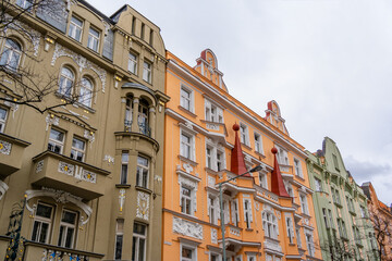 Art nouveau residential buildings in the district of Vinohrady, the neighborhood preffered by...