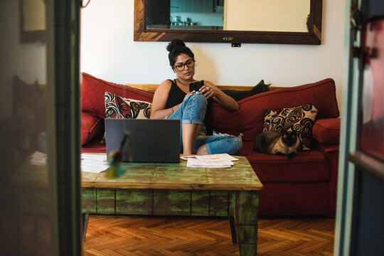 Woman taking a break from home office