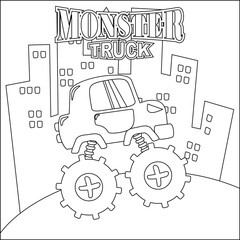 Vector illustration of monster truck with cartoon style. Childish design for kids activity colouring book or page. © Hijaznahwani