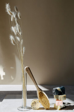 Bamboo bath brush and natural soap
