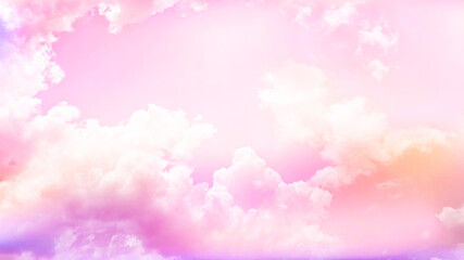 Pink sky background with white cloud.Fantasy cloudy sky with pastel gradient color, nature abstract...