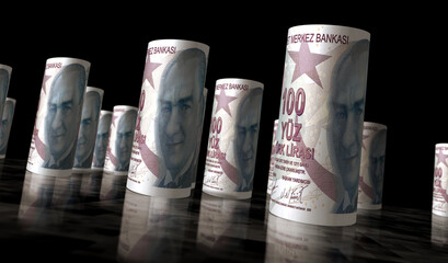 Turkish lira money banknotes roll illustration - obrazy, fototapety, plakaty