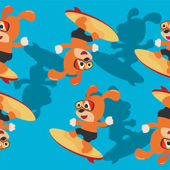 Surfing time with cute little dog at summer. Seamless pattern texture for fabric textile, nursery, baby clothes, background, textile, wrapping paper and other decoration.
