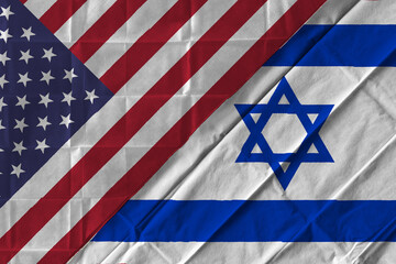 Concept of the relationship between the United States of America (USA) and Israel with two flags over each other