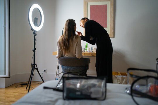 Content Creator Influencer Making Up At Home. 
