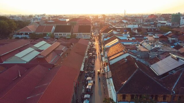 Drone aerial footage, fly over Siem Reap, Cambodia.