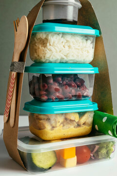 Picnic of containers packed with food inside
