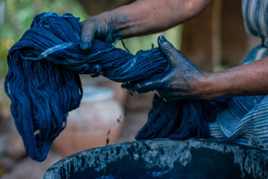 Indigo dyed cotton thread