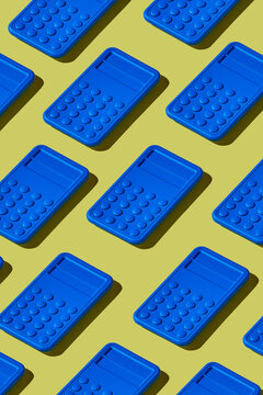blue electronic calculators forming a mosaic